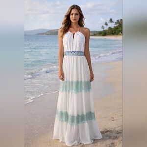 Flying Tomato White and Teal Maxi Dress